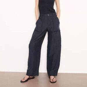 Vince Drop Waist Wide Leg Cargo Pant Navy Blue Linen Blend Size 0